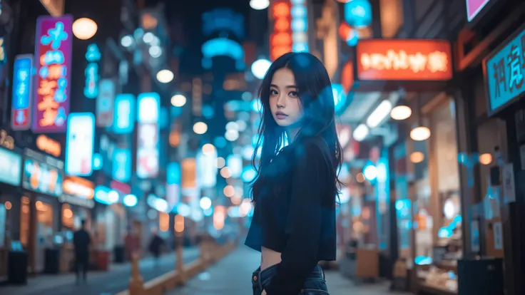 ((Highest Quality)), ((masterpiece, high sensitivity, high resolution, Detailed Description, Delicate Face Drawing)),
((Japanese woman with long black hair)), Black long sleeve T-shirt,crash denim jeans
Stare at the streets of the city through glass, Per...