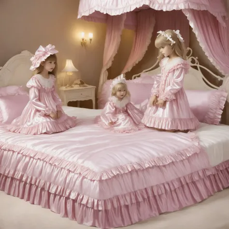 Highest Quality, masterpiece, highest resolution, art work, super get used to it, many Get used to it, Get used to it, get used to it,change,Before going to bed, ,Little Girl, on the bed,((大きなon the bedのかわいい女の子)),((Childhood )), ((Little Girls Pillow Fight...