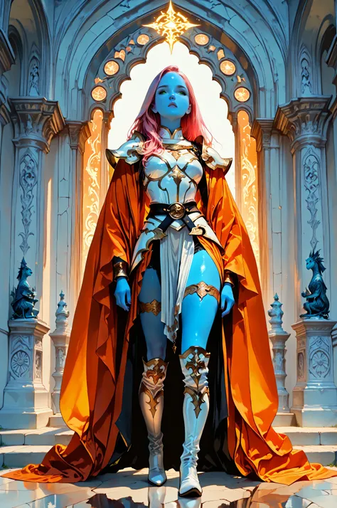 femillustration,aidmaMJ6.1,fantasy portrait art, dnd art, RPG art, wide shot, (masterpiece: 1.4) intense details, highly detailed, photorealistic, best quality, highres, portrait a female (fantasy art, Masterpiece, best quality: 1.3) ((blue skin: 1.5)), i...