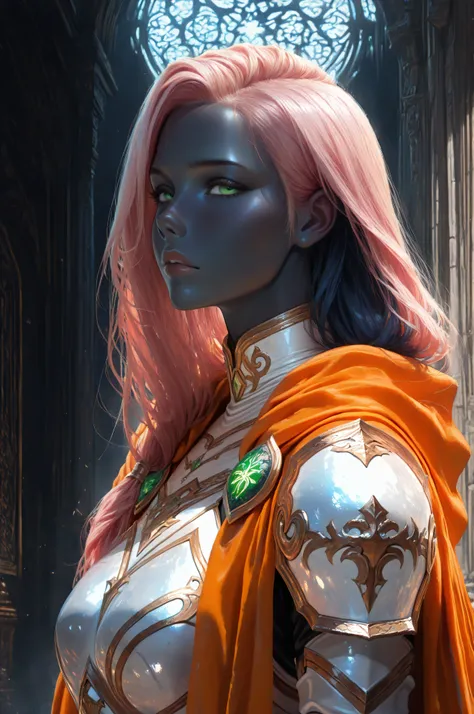 femillustration,aidmaMJ6.1,fantasy portrait art, dnd art, RPG art, wide shot, (masterpiece: 1.4) intense details, highly detailed, photorealistic, best quality, highres, portrait a female (fantasy art, Masterpiece, best quality: 1.3) ((dark blue skin: 1.5...
