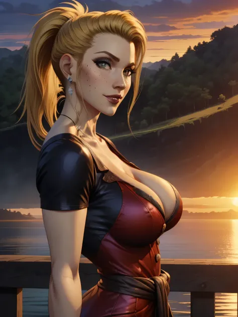 ( linhas absurdas, high definition, ultra fino,  be careful with your hand ) Close-up of a thin woman,  busty and athletic  (Scarlett Final Fantasy), 25 anos, 16k (( high definition )), sorriso lindo, olhar sedutor (( looking at the viewer )), olhos verdes...