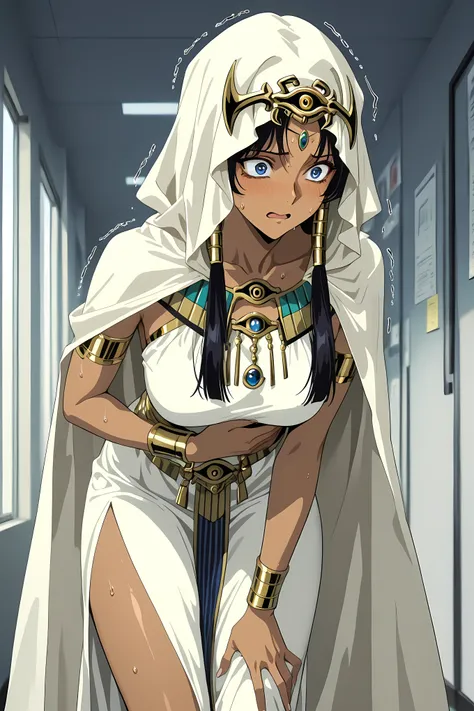 ishuzu ishtar, blue eyes, dark skin, dark-skinned female, black hair, egyptian,,dress, jewelry,cape, armlet, eye of horus,, Solo, masterpiece, highres, ultra-detailed, hyper-detailed, best quality,  amazing quality, very aesthetic, best hands, best eyes, b...