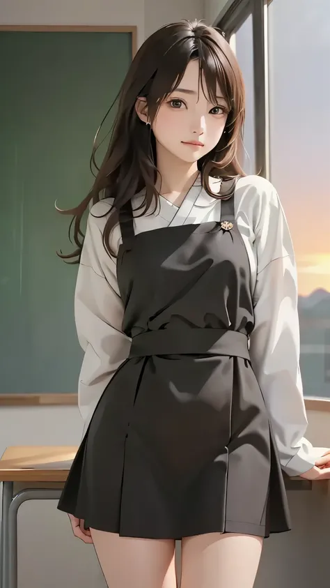 ((masterpiece, best quality)), (((masterpiece, best_quality, highest quality))), (perfect detail, perfect skin:1.2),(highres),  Photoreal-style illustration of a Japanese school girl. 
very long black hair. 
Light brown eyes.   
looking directly at the vie...