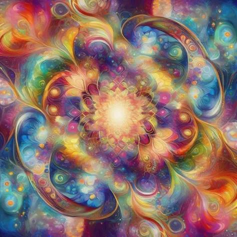 Geometric patterns in watercolor style based on the Fibonacci sequence, soft and abstract expression, perfect composition, and a sense of unitysychedelic colors with intricate geometric patterns in abstract designsychedelic colors with intricate geometric ...