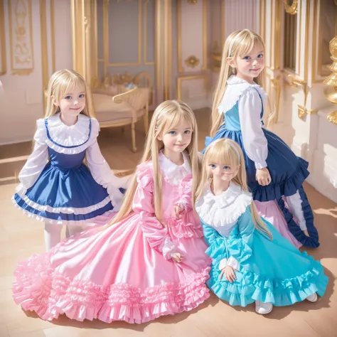 (( Distant view,full body,standing:1.2)),Highest Quality, masterpiece, highest resolution, art work, super それにget used to it, many get used to it, get used to it, それにget used to it, 3k photos,,3 noble ladies sitting across the indoor yoga ball,. ((10 year ...