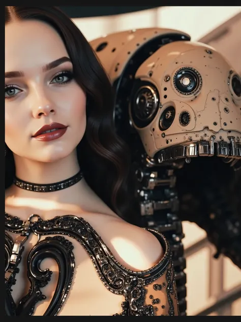 Darkened the background for contrast and make this metallic entity look far more complex and intricate looking. Make the robotic beings look more strange and dangerous. Ultra-realistic, photo-realistic, ultra-detailed, physically-based rendering, professi...