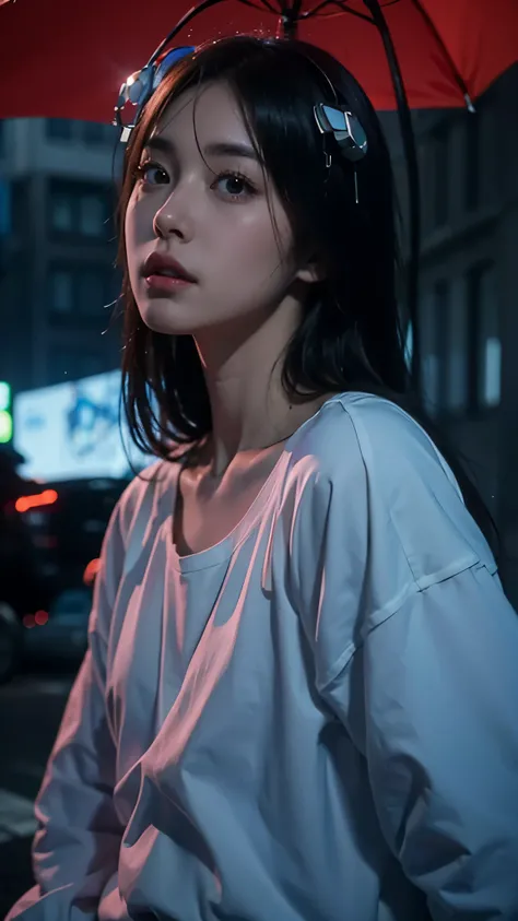 Half-body portrait of Giselle Gewelle from the anime Bleach, realistic and ultra-detailed. She has long dark hair, pale skin, and a mischievous yet eerie expression. Her eyes are sharp and captivating, with a faintly sinister charm. She is wearing her Ster...