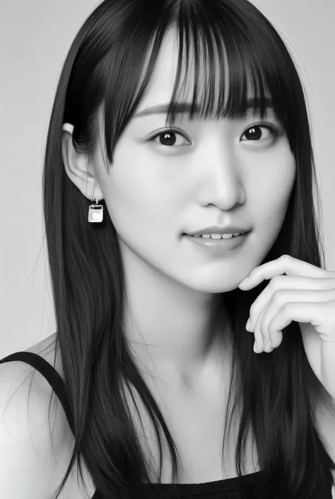 She's in an attractive camisole, making a big heart shape with both hands, in front of your chest, cute smile up、Monochromatic Background

