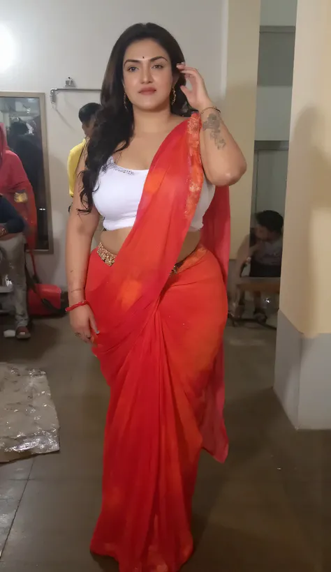 INDIAN MARRIED DESI BHABHI BRIDE , WET , BBW Full wet body picture , wet BBW Fat ass curvy milf woman IS LIFTING HER wet SAREE UP and showing her big curvy big ass in Tiny Black Thong Panty and sexy sleeveless White blouse in many red bangles , earings , l...