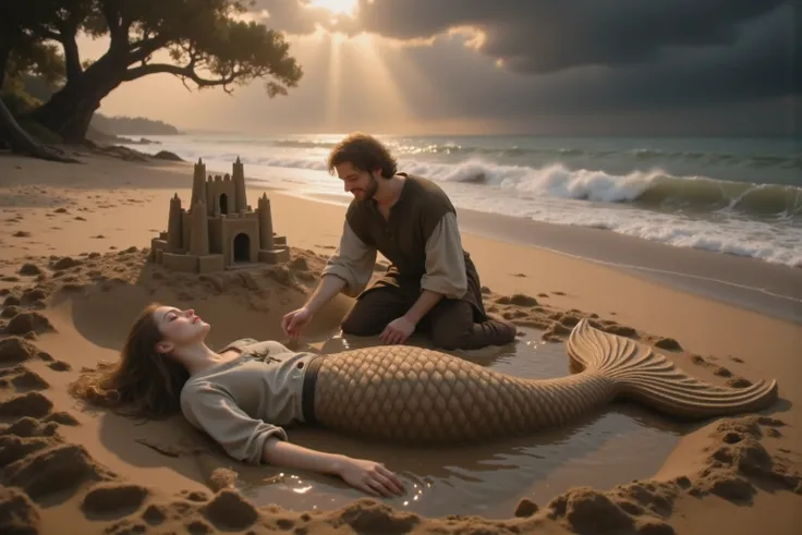 (hyperrealism:1.3), best quality, ultra-detailed, Highest resolution 8K, Cinematic emotional static frame, 8K UHD, extremely detailed, physical visualization, masterpiece, HDR, (sfw:1.4),
top view: a 25-year-old girl in a simple medieval shirt lies on he...