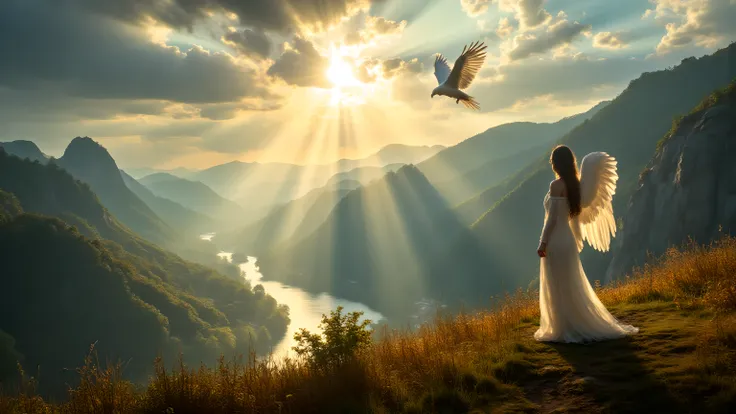 Create a breathtaking cinematic panoramic scene inspired by the landscapes and cultural spirit of the Balkans, particularly Serbia. The scene should merge natural grandeur with symbolic and mystical elements, rendered in hyper-realistic yet dreamlike style...