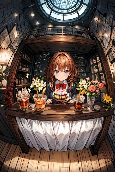 ((((soft serve)))),high school girl, blazer,Veil in the hair,((Fine Dining Shop)),fortune telling after eating, Fortune Teller,(( Fortune Tellerの神秘的な衣装)),((from above:1.2)),high-end restaurant,Late Night,High Quality,4K resolution,HD,extreme detail depicti...