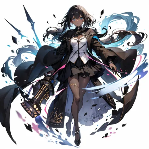 (masutepiece:1.2, Best Quality), (Best Illumination, extremely delicate and beautiful), [(1 girl in:1.5),(choco skin:1.5), smile, (sparkling navy blue eyes:1.3), (black hair:1.5) , flat chest,small stature,slender beauty,(black coat:1.5), (blackskirt:1.5)F...