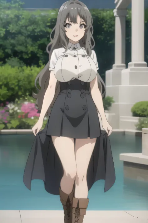 can you draw eyes and nose more clearly and delicately,ミニskirt，can you draw expressions more clearly and delicately with vivid colors，can a 30-year-old adult draw a sharp face，slender even with big breasts，a beautiful tall woman with beautiful legs，They lo...