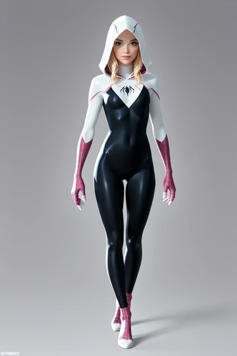 score_9, score_8_up, score_7_up , perfect anatomy、 high quality、 best image quality , spidergwen, 1girl, solo, blonde hair, blue eyes, bodysuit, hooded bodysuit, superheroo