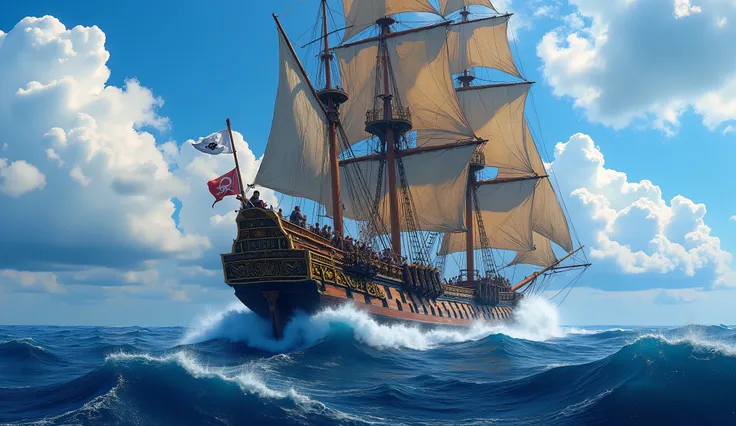 detailled pirate warship sail, ocean