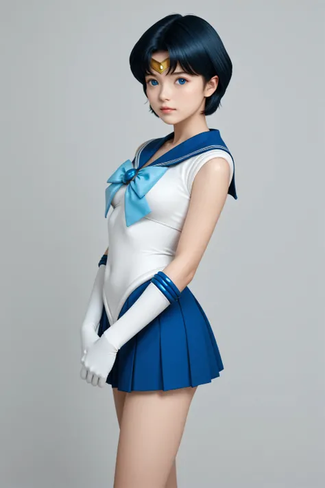 score_9, score_8_up, score_7_up , perfect anatomy、 high quality、 best image quality , 1girl, solo, sailor mercury, Japanese, short hair, blue skirt, sailor suit, white long gloves