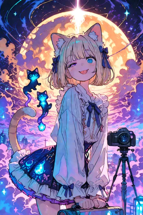Highest Quality, masterpiece, Ultra HD
((Goddess with cute cat ears:1.4)), ((blonde bob cut)), ((blue eyes)), ((Fluffy Cat Ears:1.3)), ((A long cat's tail curves gracefully)),
{Facial Expressions and Gestures: ((Teehee:1.4)), ((close one eye)), ((pulls ou...