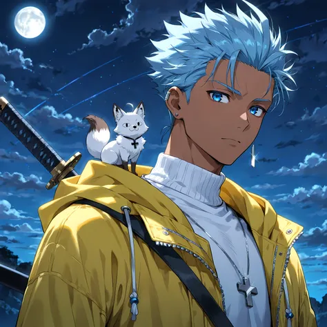 <lora:TrendCraft_The_Peoples_Style_Detailer-v2.4I-5_18_2025-Illustrious:0.2> <lora:flatline_v2_-_Illus_x_Niji:0.6>, masterpiece , best quality , 1male , adult , male focus , masculine , dark skin , solo , short wavy spiked hair with ahoge , medium length i...