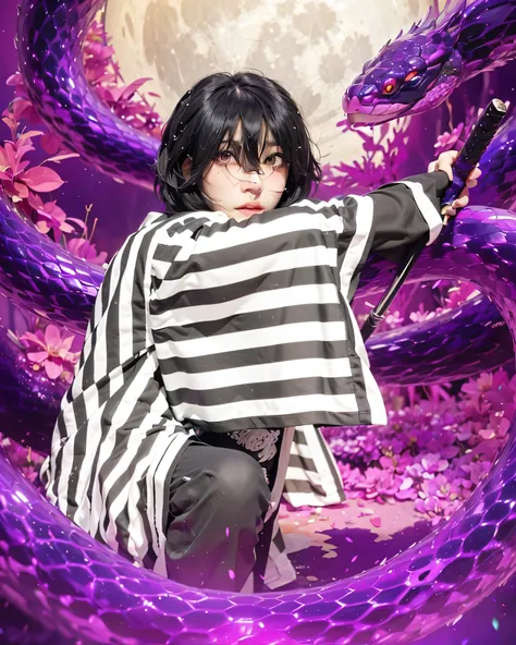 ((OBANAI IGURO_DEMON SLAYER)),((realistic, photorealistic)),(highlight hair)), Light reflection, (( HD )),((upper body)), (((best quality, masterpiece))), (masterpiece) (best quality) (detail) (8k) (HDR) (wallpaper) (cinematic lighting) (sharp focuasterpie...