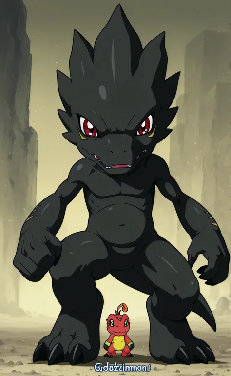 1monster, solo, kids, godzila, black skin, digimon, Digimon Adventure Style