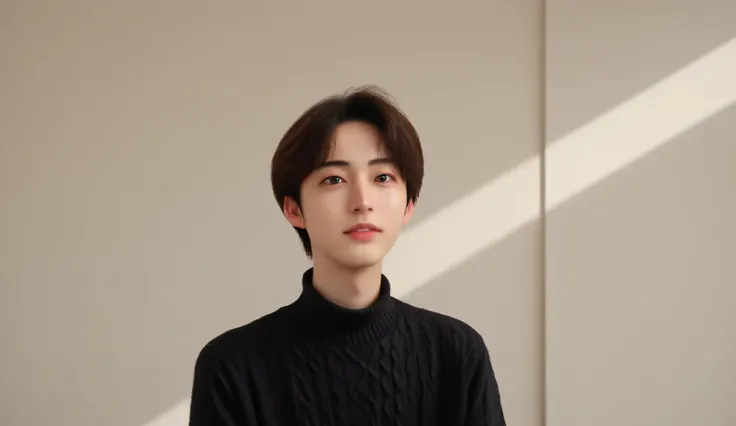 handsome man,
standing,
minimalist room,
empty wall,
visible from chest up,
wearing black turtleneck sweater,
ultra high resolution,
ultra sharp detail,
sunlight streaming in,
looking into distance,
photorealistic,
8k,
cinematic lighting,
soft shadows,
nat...