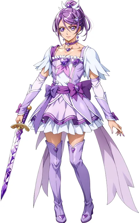 score 9 、score 8 up、score 7 up、source anime、傑作、Best quality、Best resolution、best image quality、anime coloring、anime screencap、anime screenshot、official art、1boy、cure sword is a boy、(manly face:1.6)、solo、boy is wearing a purple dress、short purple hair boy、s...