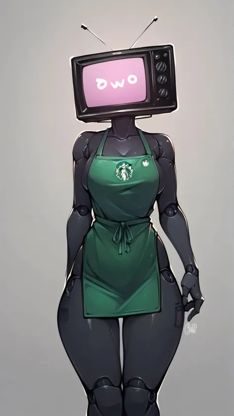 SkibidiToilet,TVwoman,Robot Girl,TV head,muchimichi_curvy,Big ,tall,Starbucks Coffee uniform,Sexy pose