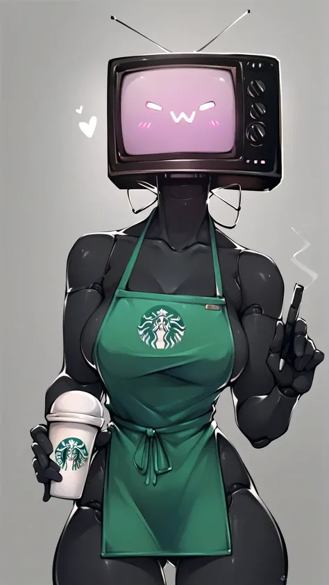 SkibidiToilet,TVwoman,Robot Girl,TV head,muchimichi_curvy,Big ,tall,Starbucks Coffee uniform,Sexy pose