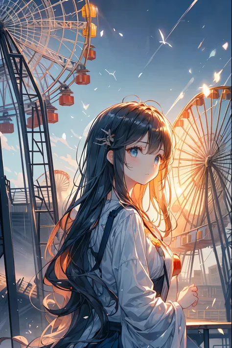 Cinematic、realistic depiction、((Highest Quality)), (Highly Detailed), (High Definition CG Composite 8K Wallpaper), 高いly detailed,  high-、(((((collapsed ferris wheel 1.4))))) 、definition raw colbor photos, professional photo shoot,  ((from above:1.2)),Depth...