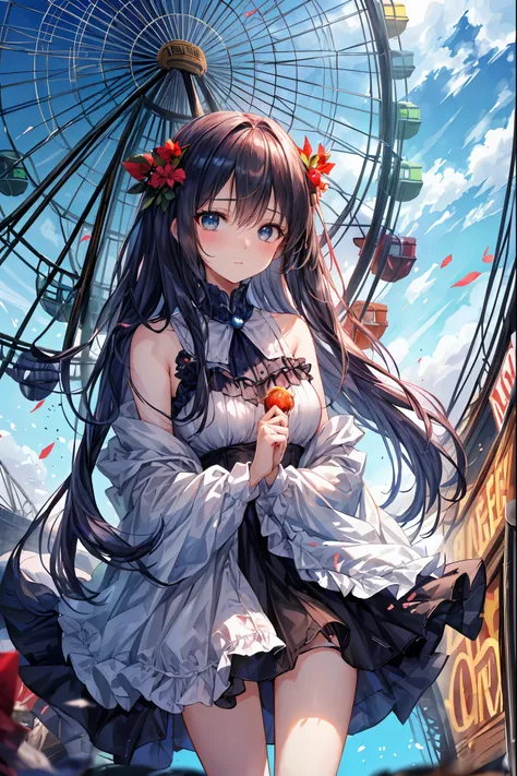 Cinematic、realistic depiction、((Highest Quality)), (Highly Detailed), (High Definition CG Composite 8K Wallpaper), 高いly detailed,  高い-definition raw colbor photos, professional photo shoot, Witches、 ((from above:1.2)) 、(((((collapsed ferris wheel 1.4)))))、...