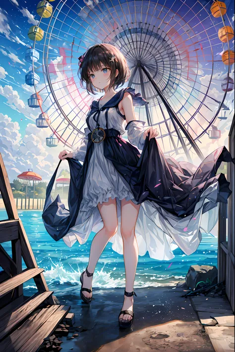 Cinematic、realistic depiction、((Highest Quality)), (Highly Detailed), (High Definition CG Composite 8K Wallpaper), 高いly detailed,  高い-definition raw colbor photos, professional photo shoot, Witches、 ((from above:1.2)) 、(((((collapsed ferris wheel 1.4)))))、...