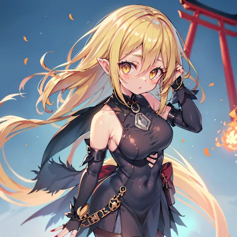 Masterpiece, High Quality, สีสันbrightมาก, bright, Excellent, Anime Style, high detail, 8k, high definition、Sexy Woman、big breasts、Fox's Demon Fox( Nine tails、Fox's Ears)、silver-haired、Shiny long hair 、yellow eyes、Sharp nails ( Red Nails )、Sexy Shrine Dres...