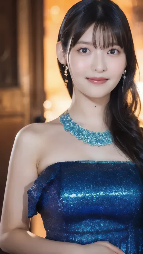 1girl,(wearing a blue glittery evening mini dress:1.7),(RAW photo, best quality), (realistic, photo-realistic:1.4), masterpiece, an extremely delicate and beautiful, extremely detailed, 2k wallpaper, Amazing, finely detail, extremely detailed CG unity 8k w...