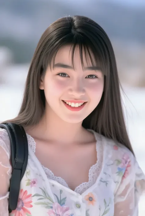 (masterpiece, Highest Quality:1.2), sunny snowy field、womanhood、from the front, beautiful girl with a pretty face, Age 15, Blushing fair skin、Moist and shining eyes、shiny black hair、smooth fair skin、Sensual Expression、Picture above the shoulder 、Realistic、...