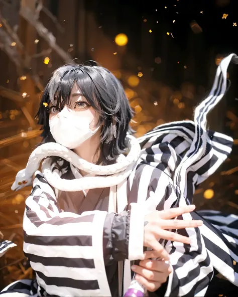 ((OBANAI IGURO_DEMON SLAYER)),((realistic, photorealistic)),(highlight hair)), Light reflection, (( HD )),((upper body)), (((best quality, masterpiece))), (masterpiece) (best quality) (detail) (8k) (HDR) (wallpaper) (cinematic lighting) (sharp focuasterpie...