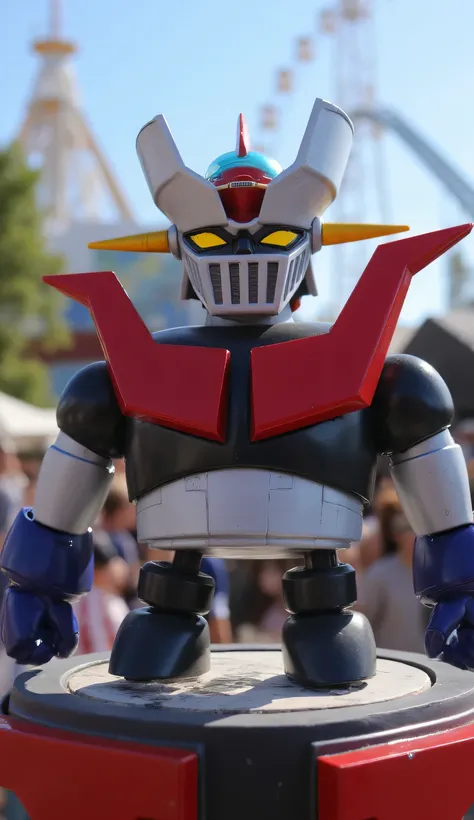 There are Mazinger Z toys at the amusement park, 20cm robot, {{{masterpiece}}}, {{{best quality}}}, {{ultra-detailed}}, {illustration}, {{an extremely delicate and beautiful}}, (beautiful detailed eyes:1.6), extremely detailed face, 8k, anime face, (anime ...
