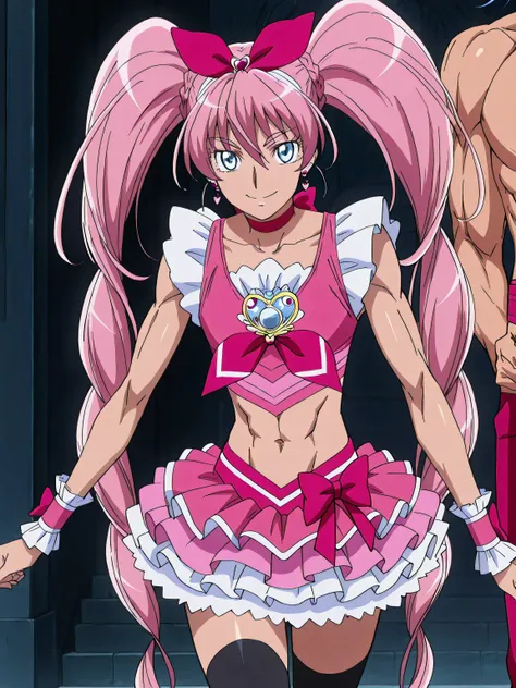 score 9 、score 8 up、score 7 up、source anime、傑作、best quality、best resolution、best image quality、Very detailed face、Very detailed eyes、anime coloring、anime screencap、anime screenshot、official style、1boy、(male:1.5)、cure melody is a boy、man is wearing a crop t...