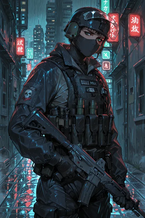 masterpiece, 8k, Highest Quality, detail, high resolution, Digital Painting, ultra detailed, 1.4, dynamic composition, 4 male special forces operators from Task Force 141 in a dark, rain-soaked urban environment at night.
Character 1 (Soap): scottish man w...