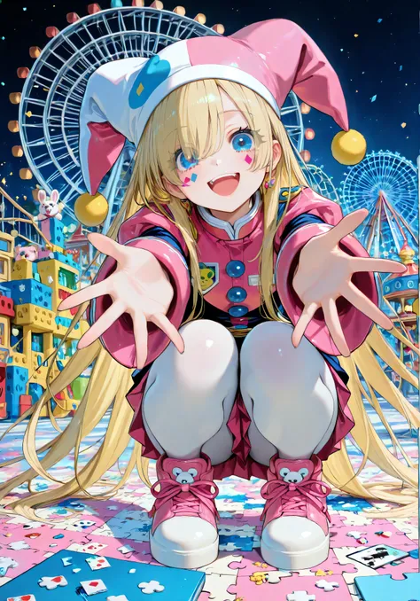 BREAK(a girl, (solo), reaching hands for viewer, squatting, (Palms facing up)),  
BREAK(beautiful palm, beautiful finger), 
BREAK((front view), closed-up face), 
BREAK(look at viewer, round eyes, (long lashes), deepblue eyes, (smiling:1.5), open your mouth...