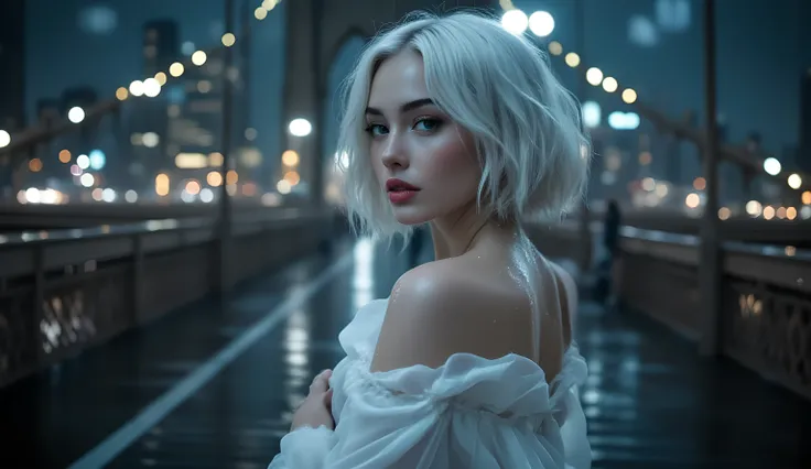 (masterpiece, ultra-detailed, photorealistic, cinematic night photography),  
Sally, standard template, short fluffy silver-white bob hair, cold elegant realistic face,  
balanced natural eyes, porcelain smooth glowing skin with rain droplets,  
wearing a ...