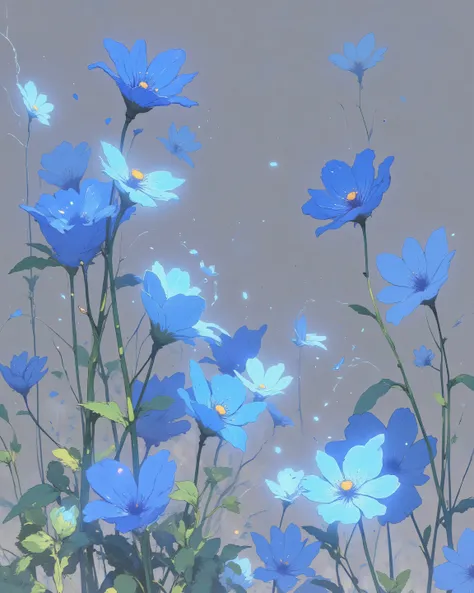 Blue flowers , falling, wallpaper style. 