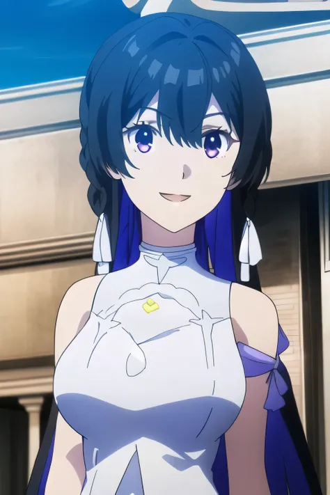 Sleeveless light blue large chest wool sweater，white miniskirt，Beautiful legs，amazing thighs ，can you see your vagina through light blue panties，boots，can you draw a female high school uniform，Skyscraper Top Floor Terrace、   You can see the night view    ，...