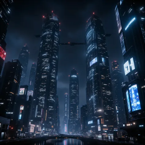floating, Suspension, deceptively realistic futuristic night city as from a blockbuster production, extreme documentary realism with cinematographic image composition and color palette as with Denis Villeneuve, hyperrealistic depiction of floating architec...