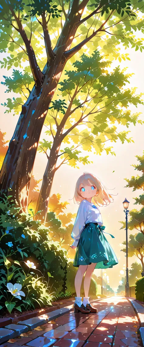 (beautiful girl: 1.3),Highest quality,8k,Highly detailed CG unit wallpaper,masterpiece:1.2,top-quality,Ultra-high resolution,RAW Photos,real texture skin,Cinema Lighting,Shiny light hair,park,A large tree with lush greenery,smile,Warm Lighting,(backlightin...