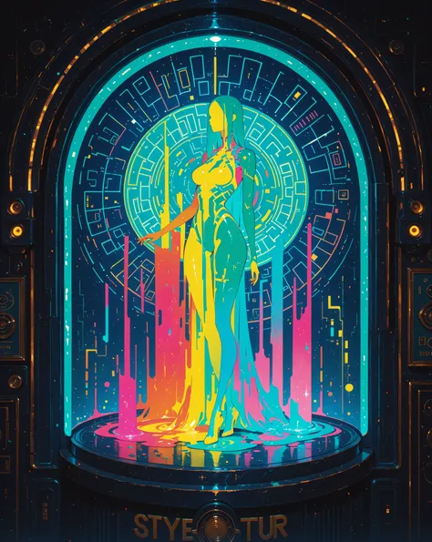 art deco and cyberpunk style, abstract lights and colors, paints, neon . no characters, no people