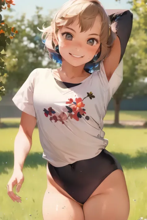 (top-quality、in 8K、32K、masterpiece、nffsw、超A high resolution、Impresionismo、Photorealsitic:1.2)、Angle from above、High angle、cowboy shot、foco nítido、detailed faces and eyes、school ground、athletic field、Evening glow、beauitful face、blurry backround、16-year-ol...