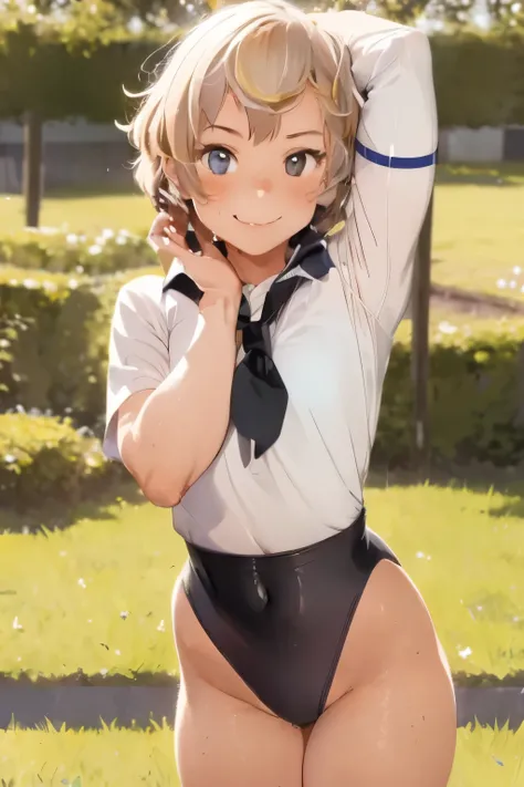 (top-quality、in 8K、32K、​masterpiece、nffsw、超A high resolution、Impresionismo、Photorealsitic:1.2)、Angle from above、High angle、cowboy  shot、foco nítido、detailed faces and eyes、school ground、athletic field、Evening glow、beauitful face、blurry backround、16-year-ol...