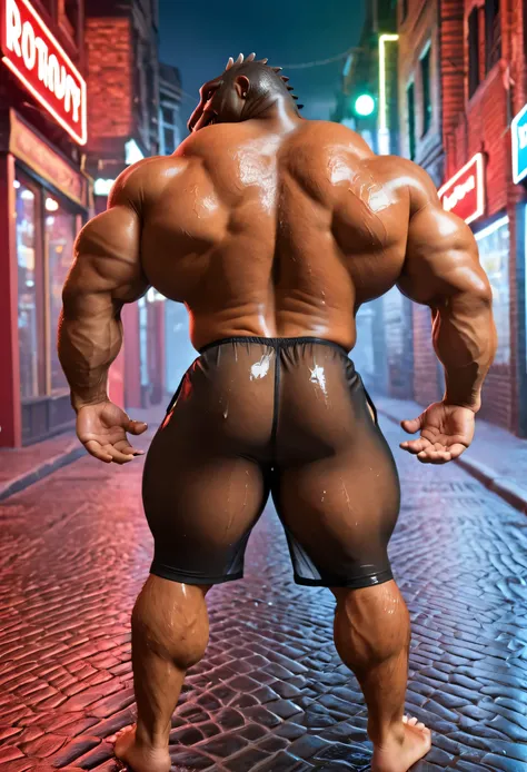 (((by 00b00b43, by morph, by Thunder))), (((Huge Adult Male muscular bara Reptile Anthro Thunder Komodo Dragon, Thunder from Fortnite, Fortnite Thunder))), (((Photorealistic Red Sclera:1.5))), (((Solo:2))), (((Position(facing away, showing his back, both h...