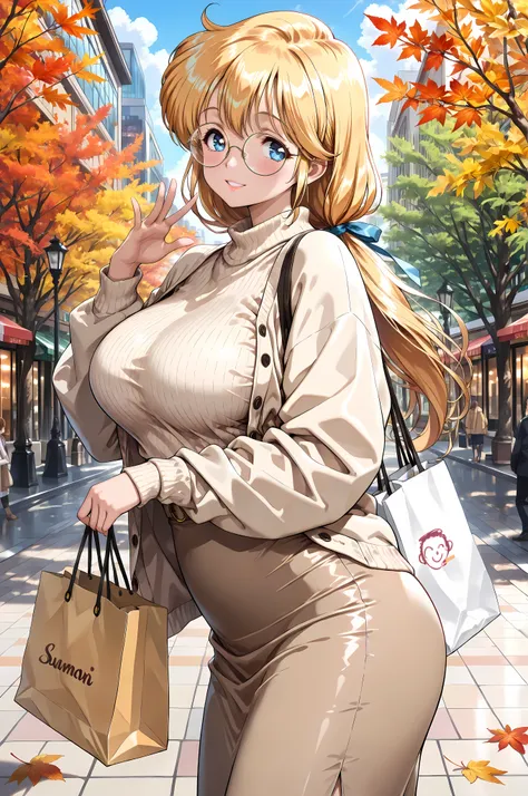 (masterpiece, best quality:1.4), beautiful shadows, Sensei Luna, runa,
yellow long hair in a low ponytail, blue eyes, Detailed Eyes,
round metal frame glasses, sagging, long and large breasts, smiling:1.0, light lipstick,
looking slightly to the side,
wear...